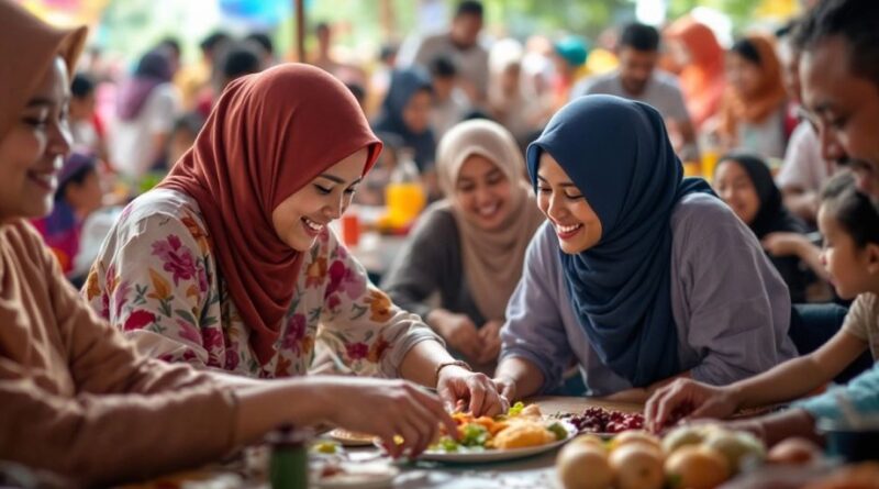 Kumpulan masyarakat Indonesia berinteraksi dalam kegiatan sosial.