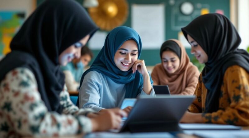 Kelas dengan siswa menggunakan teknologi digital dalam belajar.